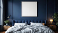 Bedroom Navy Frame Display Mockup — White Frame Portrait 2:3 — Perspective View — #03887 | MockupBulk