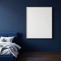 Bedroom Navy Frame Display Mockup — Plain Square Frame Portrait 5:7 — Perspective View — #03892 | MockupBulk