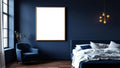 Bedroom Navy Lifestyle Frame Mockup — White Frame Portrait 4:5 — Perspective View — #03896 | MockupBulk