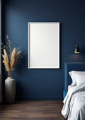 Bedroom Navy Styled Room Mockup — White Frame Portrait 2:3 — Perspective View — #03897 | MockupBulk