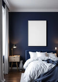 Bedroom Navy Interior Frame Mockup — White Frame Portrait 2:3 — Perspective View — #03900 | MockupBulk
