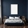 Bedroom Navy Styled Room Mockup — Plain Square Frame Portrait 2:3 — Perspective View — #03901 | MockupBulk