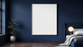 Bedroom Navy High-Res Frame Mockup — White Frame Portrait 4:5 — Perspective View — #03902 | MockupBulk