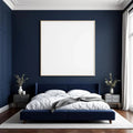 Bedroom Navy Frame Display Mockup — Plain Square Frame Portrait 2:3 — Perspective View — #03904 | MockupBulk