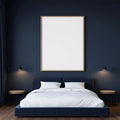 Bedroom Navy Wall Art Mockup — Plain Square Frame Portrait 2:3 — Perspective View — #03910 | MockupBulk