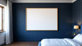 Bedroom Navy Interior Frame Mockup — Natural Oak Frame Landscape 11x14 — Perspective View — #03917 | MockupBulk