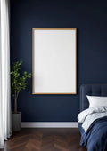 Bedroom Navy High-Res Frame Mockup — Natural Oak Frame Portrait 2:3 — Perspective View — #03921 | MockupBulk
