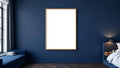 Bedroom Navy Premium Interior Mockup — Natural Oak Frame Landscape 3:4 — Perspective View — #03923 | MockupBulk