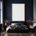 Bedroom Navy Interior Frame Mockup — Plain Square Frame A-Series (A4 / A3) — Perspective View — #03928 | MockupBulk