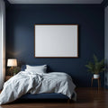 Bedroom Navy Styled Room Mockup — Plain Square Frame Portrait 2:3 — Perspective View — #03931 | MockupBulk