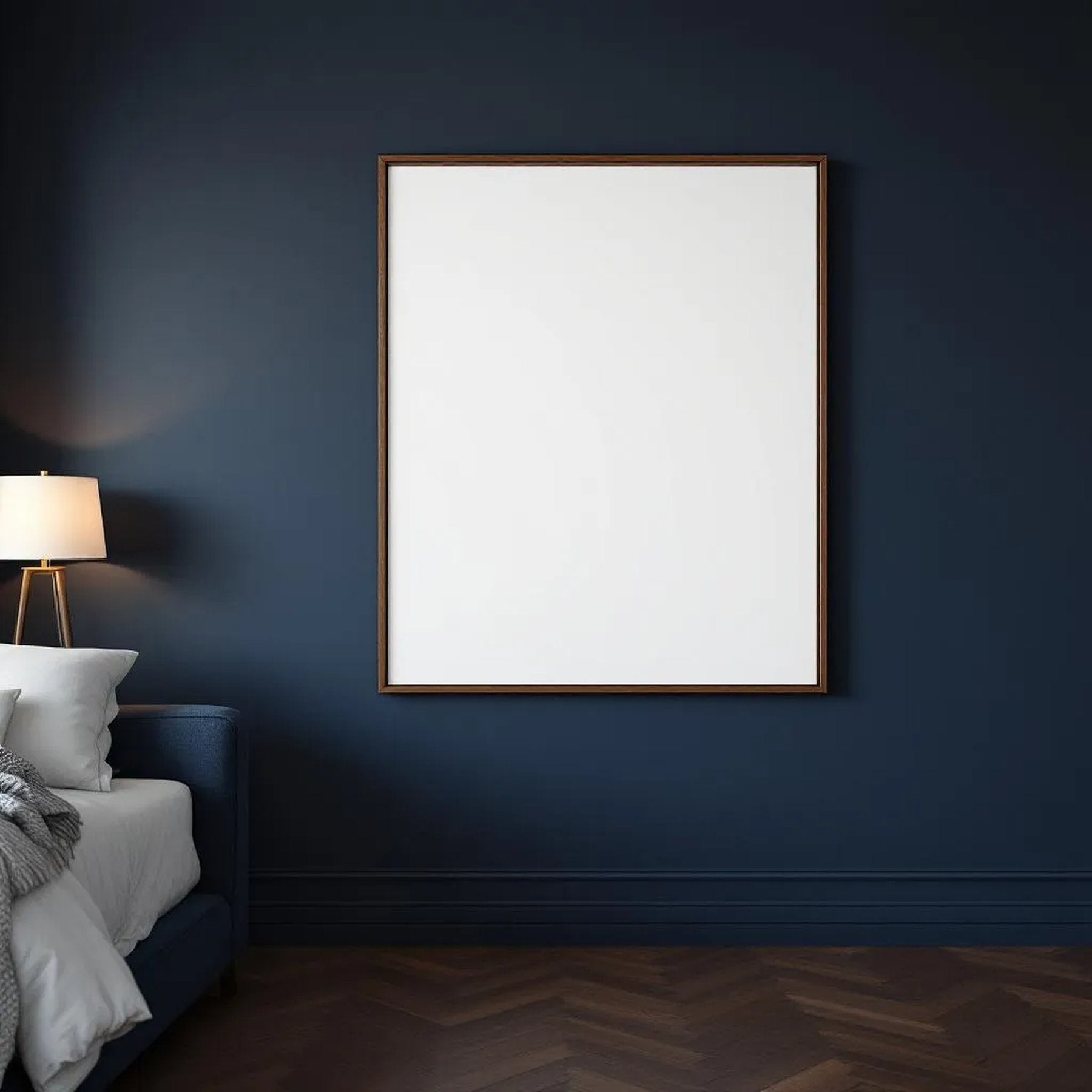 Bedroom Navy Professional Frame Mockup — Plain Square Frame Portrait 4:5 — Perspective View — #03934 | MockupBulk