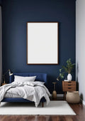 Bedroom Navy Editorial Room Mockup — Walnut Frame Portrait 2:3 — Perspective View — #03939 | MockupBulk