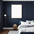 Bedroom Navy High-Res Frame Mockup — Plain Square Frame Portrait 2:3 — Perspective View — #03940 | MockupBulk