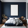 Bedroom Navy Wall Art Mockup — Plain Square Frame Portrait 2:3 — Perspective View — #03943 | MockupBulk