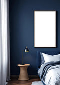 Bedroom Navy High-Res Frame Mockup — Walnut Frame Portrait 2:3 — Perspective View — #03945 | MockupBulk