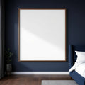 Bedroom Navy Styled Room Mockup — Plain Square Frame A-Series (A4 / A3) — Perspective View — #03946 | MockupBulk