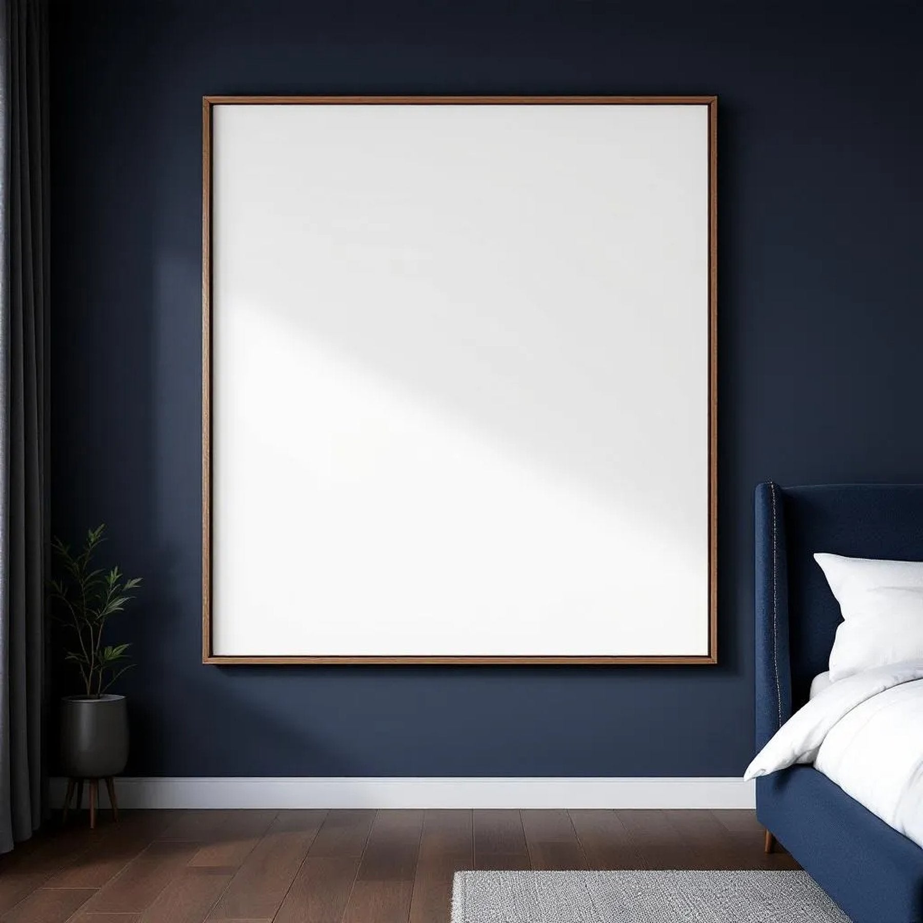 Bedroom Navy Styled Room Mockup — Plain Square Frame A-Series (A4 / A3) — Perspective View — #03946 | MockupBulk