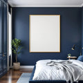 Bedroom Navy Wall Art Mockup — Plain Square Frame Portrait 2:3 — Perspective View — #03952 | MockupBulk