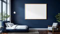 Bedroom Navy Room Scene Mockup — Gold Frame Square 1:1 — Perspective View — #03953 | MockupBulk