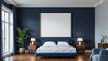Bedroom Navy High-Res Frame Mockup — Gold Frame Portrait 2:3 — Perspective View — #03956 | MockupBulk