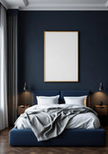Bedroom Navy Premium Interior Mockup — Gold Frame Portrait 2:3 — Perspective View — #03957 | MockupBulk