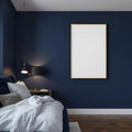 Bedroom Navy Styled Room Mockup — Plain Square Frame Portrait 2:3 — Perspective View — #03958 | MockupBulk