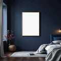 Bedroom Navy Lifestyle Frame Mockup — Plain Square Frame Portrait 5:7 — Perspective View — #03961 | MockupBulk