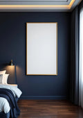 Bedroom Navy Styled Room Mockup — Gold Frame Portrait 2:3 — Perspective View — #03966 | MockupBulk