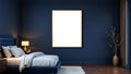 Bedroom Navy Lifestyle Frame Mockup — Gold Frame Portrait 4:5 — Perspective View — #03968 | MockupBulk