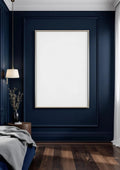 Bedroom Navy Interior Frame Mockup — Silver Frame Portrait 2:3 — Perspective View — #03972 | MockupBulk