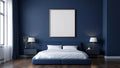 Bedroom Navy Frame Display Mockup — Silver Frame Portrait 2:3 — Perspective View — #03974 | MockupBulk