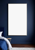 Bedroom Navy Styled Room Mockup — Silver Frame Portrait 2:3 — Perspective View — #03975 | MockupBulk