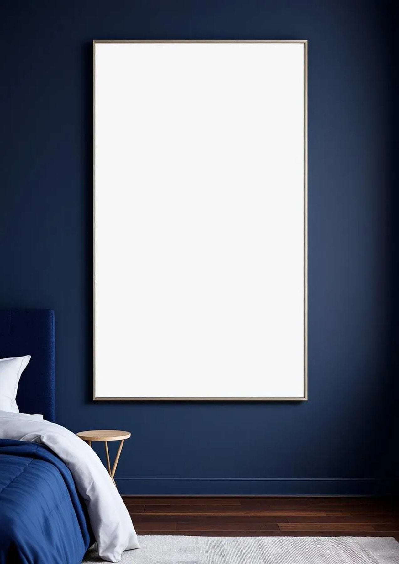 Bedroom Navy Styled Room Mockup — Silver Frame Portrait 2:3 — Perspective View — #03975 | MockupBulk