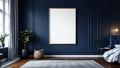 Bedroom Navy Interior Frame Mockup — Silver Frame Portrait 2:3 — Perspective View — #03977 | MockupBulk