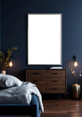 Bedroom Navy Interior Frame Mockup — Silver Frame Portrait 2:3 — Perspective View — #03978 | MockupBulk
