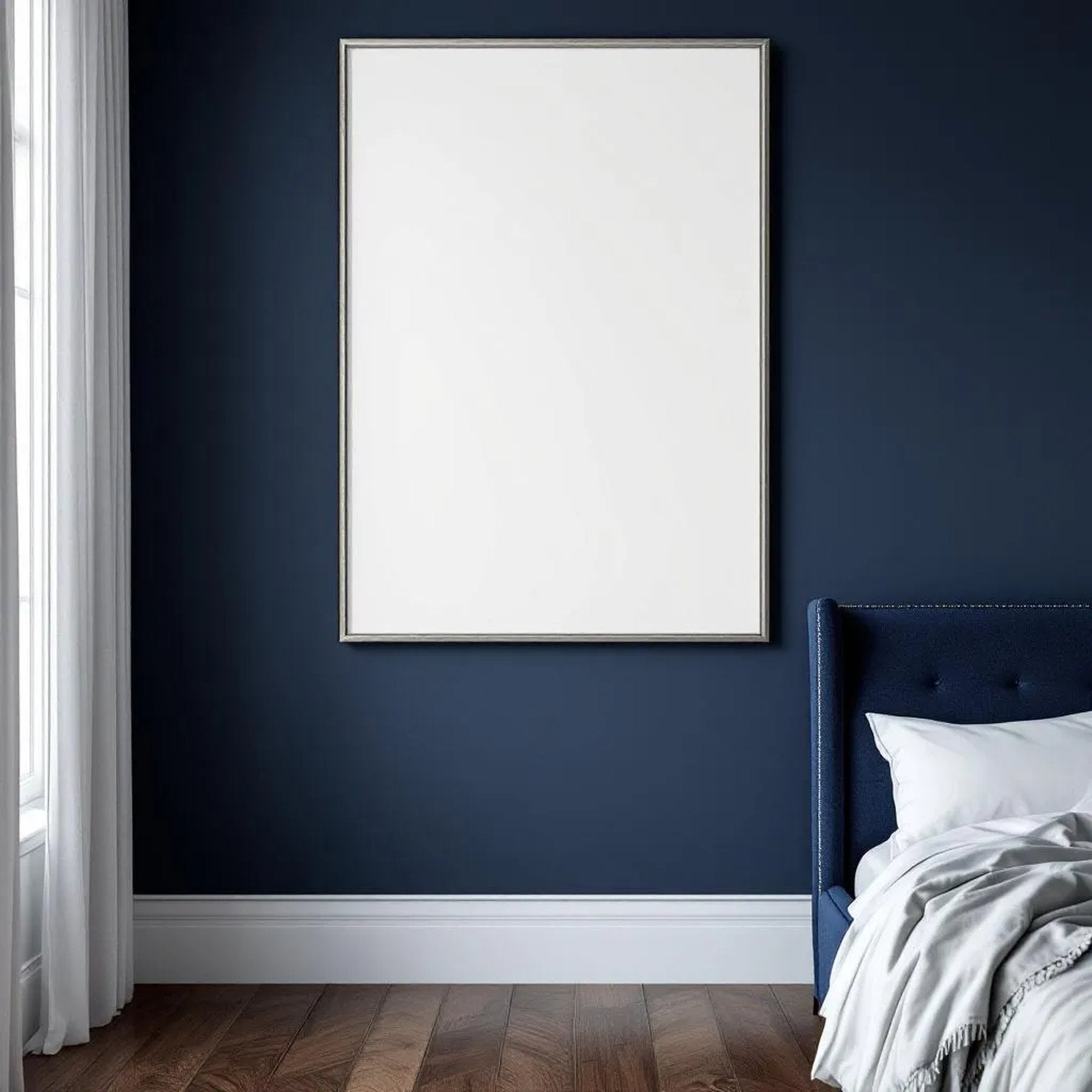 Bedroom Navy High-Res Frame Mockup — Plain Square Frame Portrait 2:3 — Perspective View — #03979 | MockupBulk