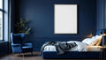 Bedroom Navy Premium Interior Mockup — Silver Frame Portrait 2:3 — Perspective View — #03980 | MockupBulk