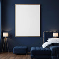 Bedroom Navy High-Res Frame Mockup — Plain Square Frame Landscape 3:4 — Perspective View — #03985 | MockupBulk