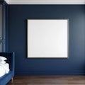 Bedroom Navy Interior Frame Mockup — Plain Square Frame Square 1:1 — Perspective View — #03988 | MockupBulk