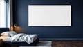 Bedroom Navy Wall Art Mockup — Silver Frame Square 1:1 — Perspective View — #03989 | MockupBulk