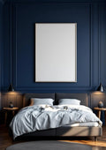 Bedroom Navy Frame Display Mockup — Silver Frame Portrait 2:3 — Perspective View — #03990 | MockupBulk