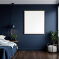 Bedroom Navy Room Scene Mockup — Plain Square Frame Portrait 4:5 — Perspective View — #03991 | MockupBulk