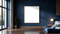 Bedroom Navy Styled Room Mockup — Raw Pine Frame Square 1:1 — Perspective View — #04010 | MockupBulk