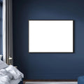 Bedroom Navy Premium Interior Mockup — Plain Square Frame Square 1:1 — Perspective View — #04012 | MockupBulk