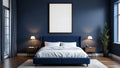 Bedroom Navy Lifestyle Frame Mockup — Espresso Frame Portrait 2:3 — Perspective View — #04019 | MockupBulk