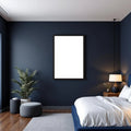 Bedroom Navy Professional Frame Mockup — Plain Square Frame Portrait 2:3 — Perspective View — #04021 | MockupBulk
