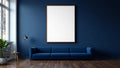Bedroom Navy Wall Art Mockup — Espresso Frame Landscape 3:4 — Perspective View — #04028 | MockupBulk