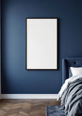 Bedroom Navy Room Scene Mockup — Espresso Frame Portrait 2:3 — Perspective View — #04029 | MockupBulk