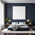 Bedroom Navy Wall Art Mockup — Plain Square Frame Portrait 2:3 — Perspective View — #04030 | MockupBulk