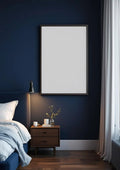 Bedroom Navy Editorial Room Mockup — Espresso Frame Portrait 2:3 — Perspective View — #04032 | MockupBulk